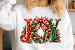 JOY Christmas Wreath PNG | Rustic Plaid Bow Sublimation Png Product Image 3