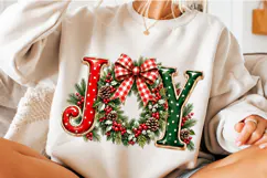 JOY Christmas Wreath PNG | Rustic Plaid Bow Sublimation Png Product Image 4