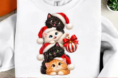 Cute Christmas Kittens Santa Hat Cat Family Holiday PNG Product Image 2