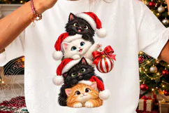 Cute Christmas Kittens Santa Hat Cat Family Holiday PNG Product Image 3
