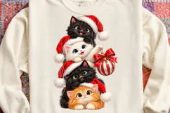Cute Christmas Kittens Santa Hat Cat Family Holiday PNG Product Image 4
