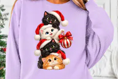 Cute Christmas Kittens Santa Hat Cat Family Holiday PNG Product Image 5