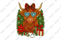 Cute Christmas Light Highland Cow Png Product Image 1