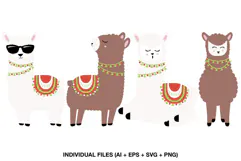Cute Christmas llama clipart collection with a playful festive style
