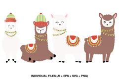 Cute Christmas llama clipart collection in a cheerful festive style