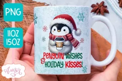Cute Christmas mug wrap PNG, Cute penguin coffee mug PNG Product Image 1