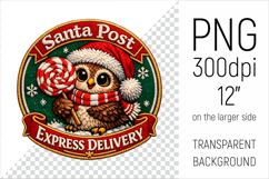 Cute Christmas Owl Patch-style Illustration. Perfect for Christmas-themed creations, apparel and mugs to greeting cards, stickers, gift tags, and more.