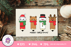 Cute Christmas pencil cat reindeer snowman teddy bear kawaii Product Image 2