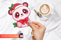 Cute Christmas Pink Panda Sticker, Christmas Animal Sticker Product Image 1