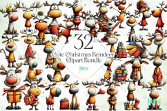 Cute Christmas Reindeer Clipart Bundle Product Image 1