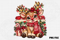 Cute Christmas Reindeer, Heart Glasses, Buffalo Plaid Bow & Product Image 2