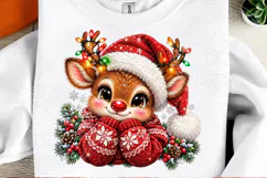 Cute Christmas Reindeer PNG | Santa Hat & Christmas Lights S Product Image 2