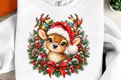 Cute Christmas Reindeer Santa Hat & Christmas Lights Wreath Product Image 2