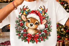 Cute Christmas Reindeer Santa Hat & Christmas Lights Wreath Product Image 3