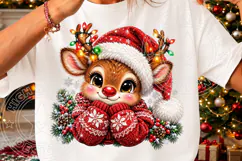 Cute Christmas Reindeer PNG | Santa Hat & Christmas Lights S Product Image 3