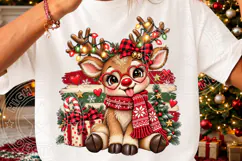 Cute Christmas Reindeer, Heart Glasses, Buffalo Plaid Bow & Product Image 3