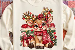 Cute Christmas Reindeer, Heart Glasses, Buffalo Plaid Bow & Product Image 4