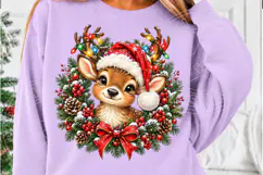 Cute Christmas Reindeer Santa Hat & Christmas Lights Wreath Product Image 5