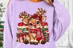 Cute Christmas Reindeer, Heart Glasses, Buffalo Plaid Bow & Product Image 5