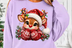 Cute Christmas Reindeer PNG | Santa Hat & Christmas Lights S Product Image 5