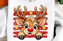 Cute Christmas Reindeer Red Nose & Rustic Red Stripe Holiday Product Image 1