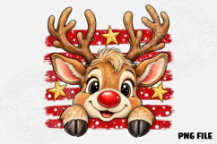 Cute Christmas Reindeer Red Nose & Rustic Red Stripe Holiday Product Image 2
