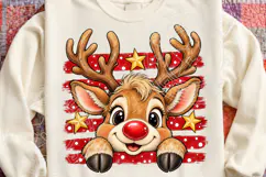 Cute Christmas Reindeer Red Nose & Rustic Red Stripe Holiday Product Image 4