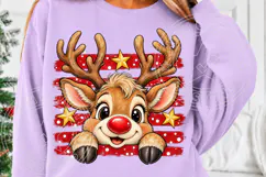 Cute Christmas Reindeer Red Nose & Rustic Red Stripe Holiday Product Image 5