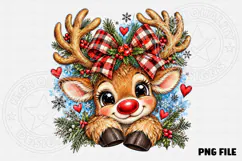 Cute Christmas Reindeer Rustic Plaid Bow Holiday Design Product Image 1