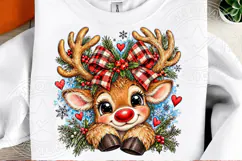 Cute Christmas Reindeer Rustic Plaid Bow Holiday Design Product Image 2