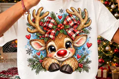 Cute Christmas Reindeer Rustic Plaid Bow Holiday Design Product Image 3