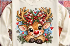 Cute Christmas Reindeer Rustic Plaid Bow Holiday Design Product Image 4