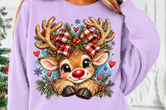 Cute Christmas Reindeer Rustic Plaid Bow Holiday Design Product Image 5