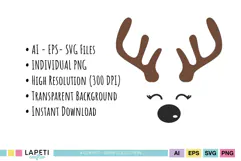 Cute reindeer face SVG with antlers eyes and black nose