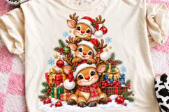 Cute Christmas Reindeer Trio Santa Hats & Christmas Gifts PN Product Image 1