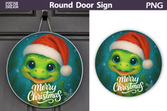 Cute Dragon Round Sign | Merry Christmas Door Sign Product Image 1