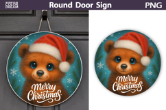 Cute Bear Round Sign | Merry Christmas Door Sign Product Image 1
