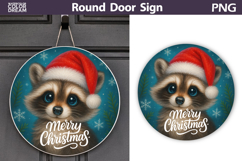 Cute Raccoon Round Sign | Merry Christmas Door Sign Product Image 1