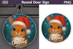 Cute Bunny Round Sign | Merry Christmas Door Sign Product Image 1