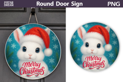 Cute Bunny Round Sign | Merry Christmas Door Sign Product Image 1
