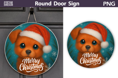 Cute Dog Round Sign | Merry Christmas Door Sign Product Image 1