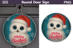 Cute Owl Round Sign | Merry Christmas Door Sign Product Image 1