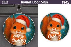 Cute Squirrel Round Sign | Merry Christmas Door Sign Product Image 1