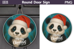Cute Panda Round Sign | Merry Christmas Door Sign Product Image 1