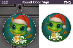 Cute Dragon Round Sign | Merry Christmas Door Sign Product Image 1