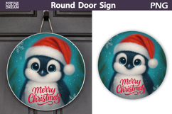 Cute Penguin Round Sign | Merry Christmas Door Sign Product Image 1