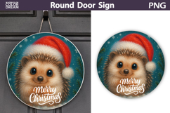 Cute Hedgehog Round Sign | Merry Christmas Door Sign Product Image 1