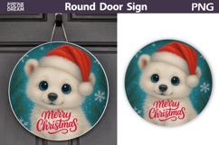 Cute White Bear Round Sign | Merry Christmas Door Sign Product Image 1
