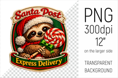 Cute Christmas Sloth  Patch-style Illustration. Perfect for Christmas-themed creations, apparel and mugs to greeting cards, stickers, gift tags, and more.