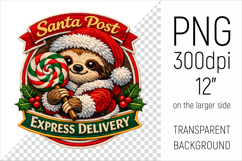 Cute Christmas Sloth  Patch-style Illustration. Perfect for Christmas-themed creations, apparel and mugs to greeting cards, stickers, gift tags, and more.